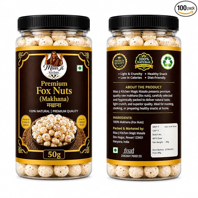 Maa Ji Kitchen Premium Jumbo Fox Nuts (Makhana) Plain & Fresh 50g Jar