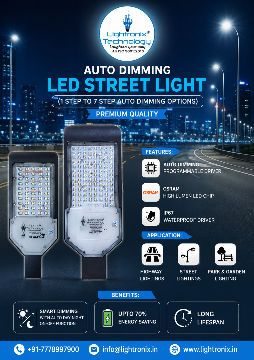 50 WATT AUTO DIMMING LED STREET LIGHT 3 STEP DIMMING LED STREET LIGHT