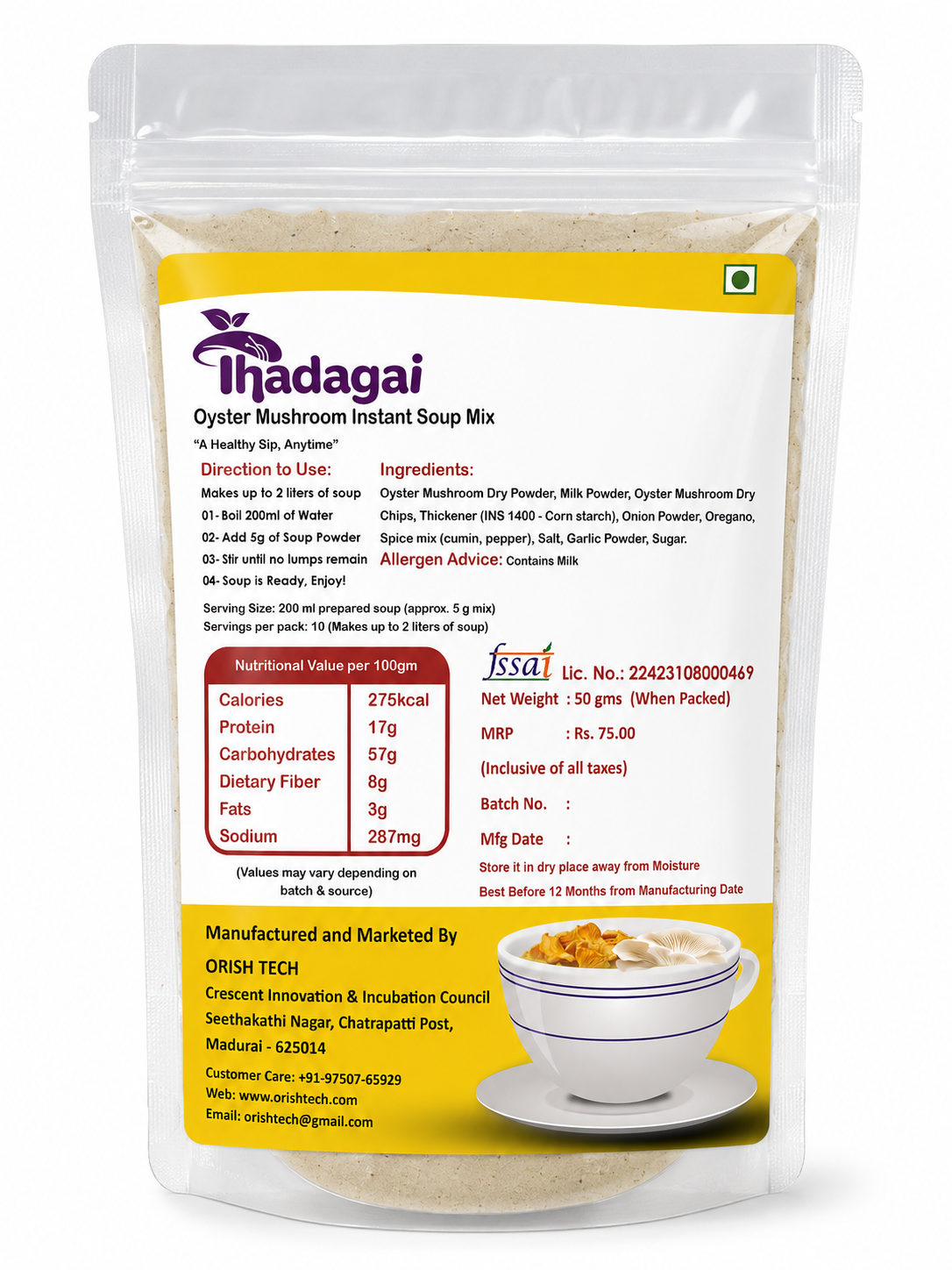 Thadagai - Oyster Mushroom Instant Soup Mix
