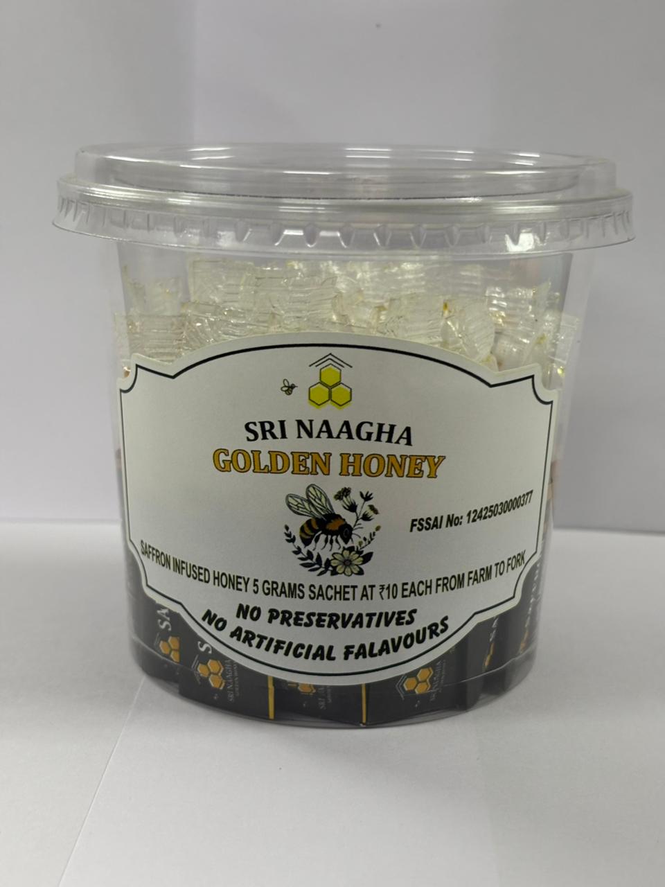 SRI NAAGHA GOLDEN HONEY Saffron Honey Sachets 5gm  Jar / Premium Kesar Infused Pure Honey