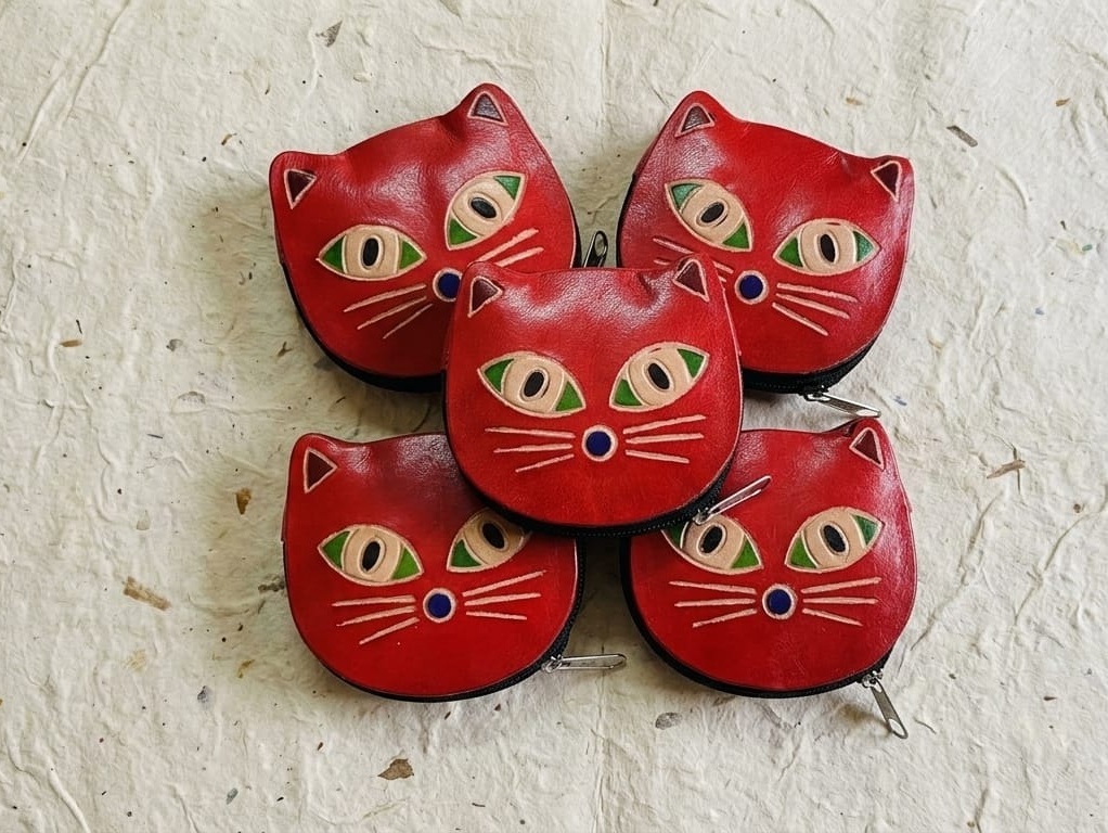 Colorful Cat Design Genuine leather Small Coin Purse