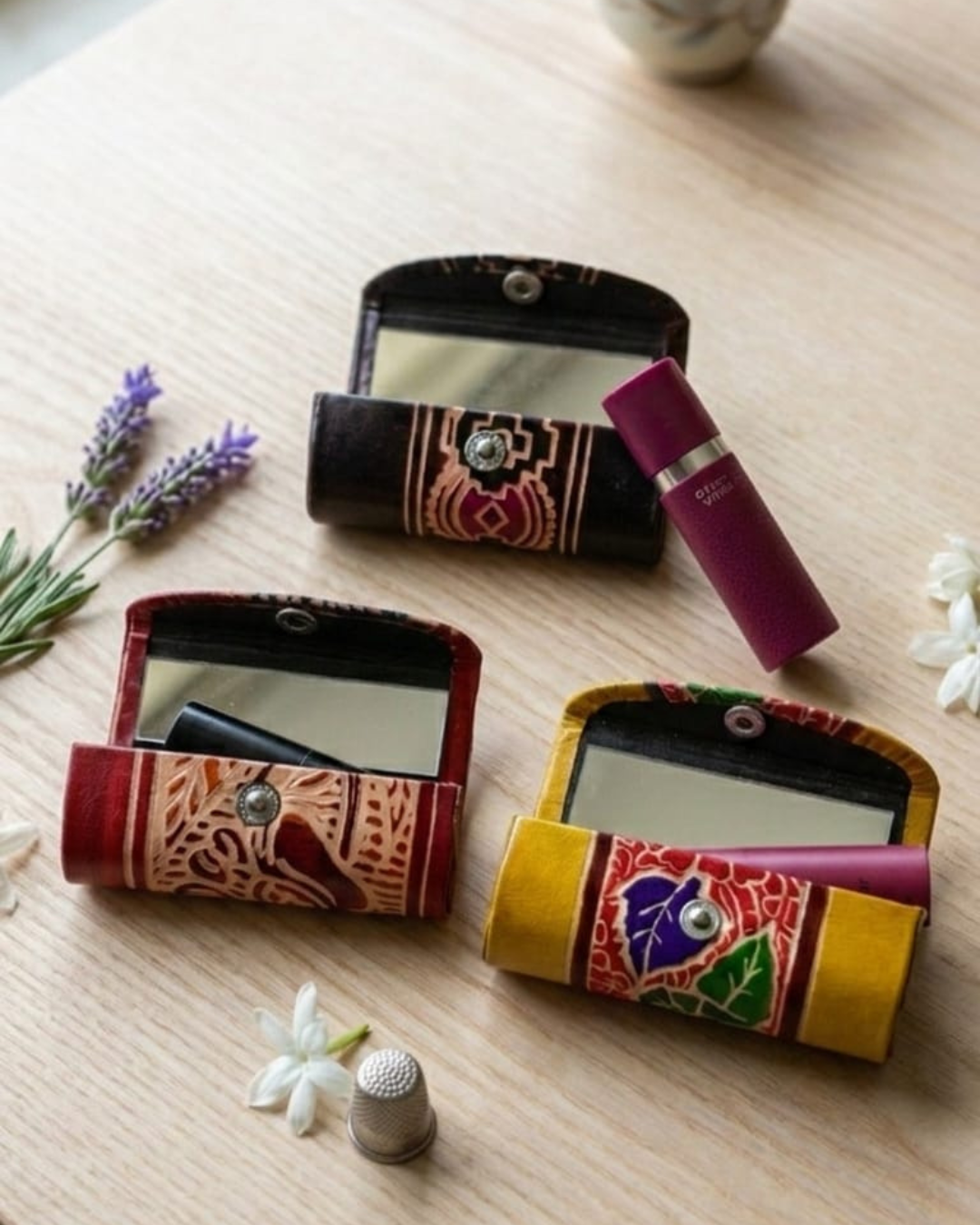 Pure Leather Lipstick Case With Mirror