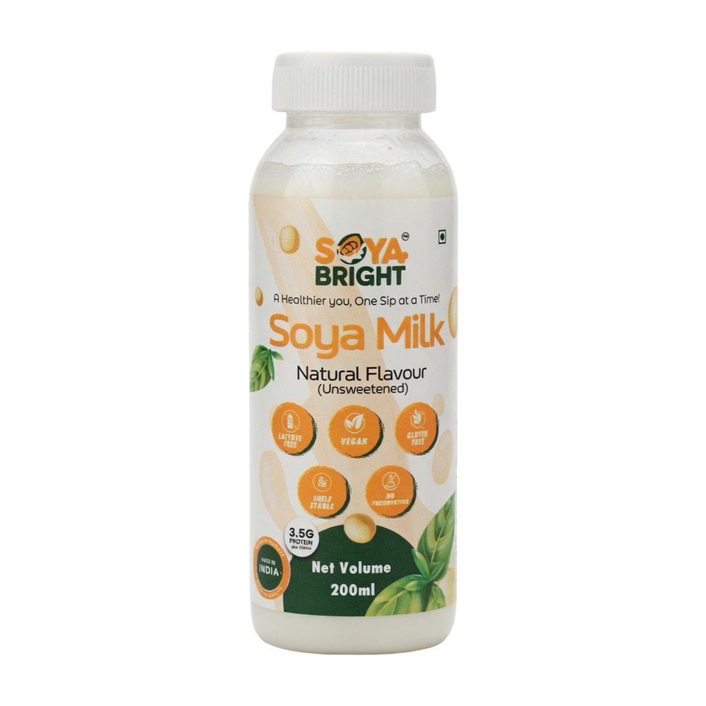 Soya Bright Natural Unsweetened Soy Milk 200ml | High Protein Plant Based Milk | Dairy Free | Lactose Free | Vegan | No Added Sugar