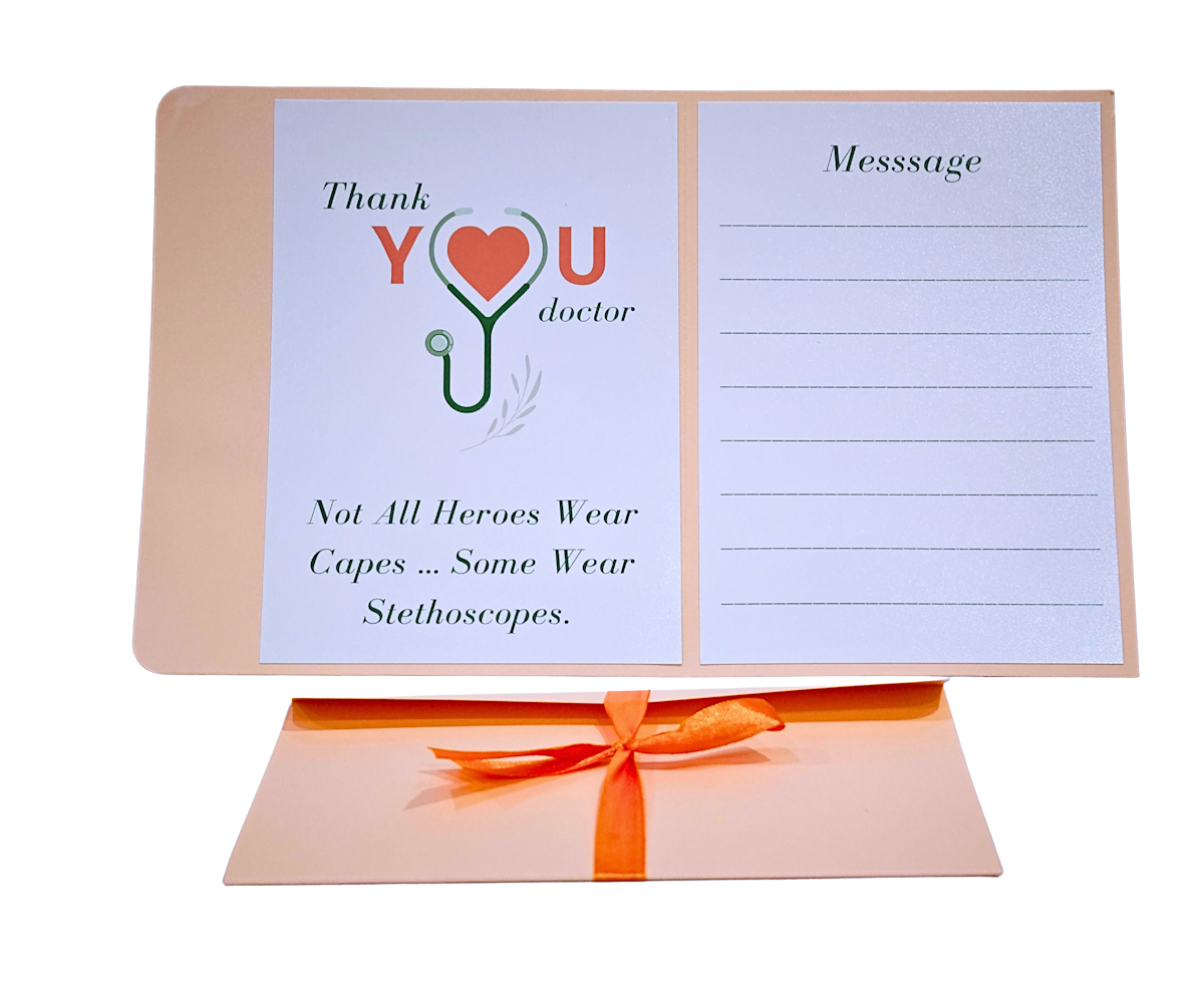 Thank You Doctor Greeting Card with Message Space, Stethoscope Design, Orange Ribbon