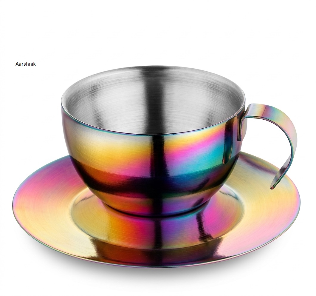 S.S Double Wall Tea Cup Saucer PVD Coating