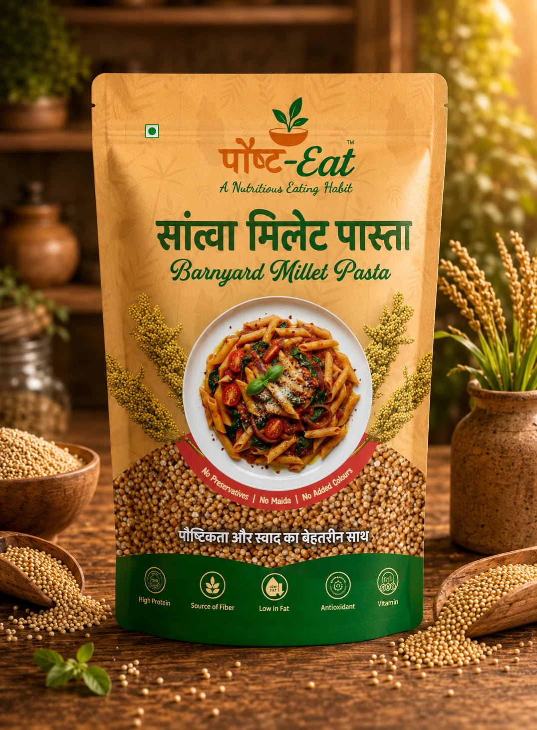 PaushtEat Barnyard Millet Pasta Penne Shape – Nutritious Millet-Based Pasta