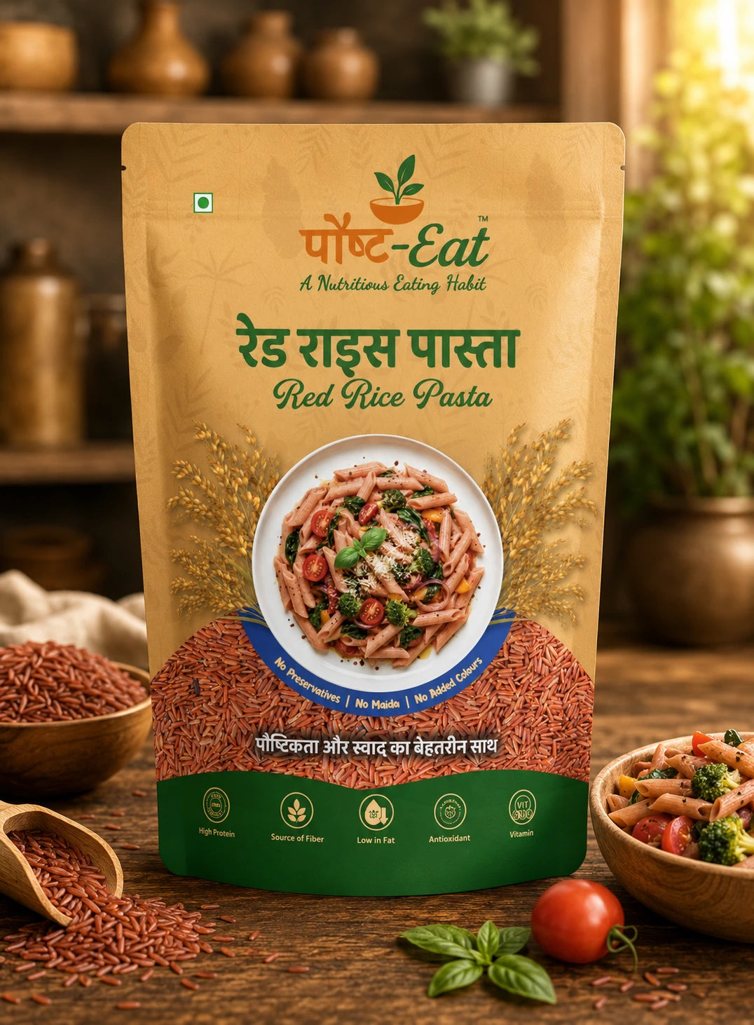 PaushtEat Red Rice Pasta Penne Shape – Nutritious Red Rice-Based Pasta