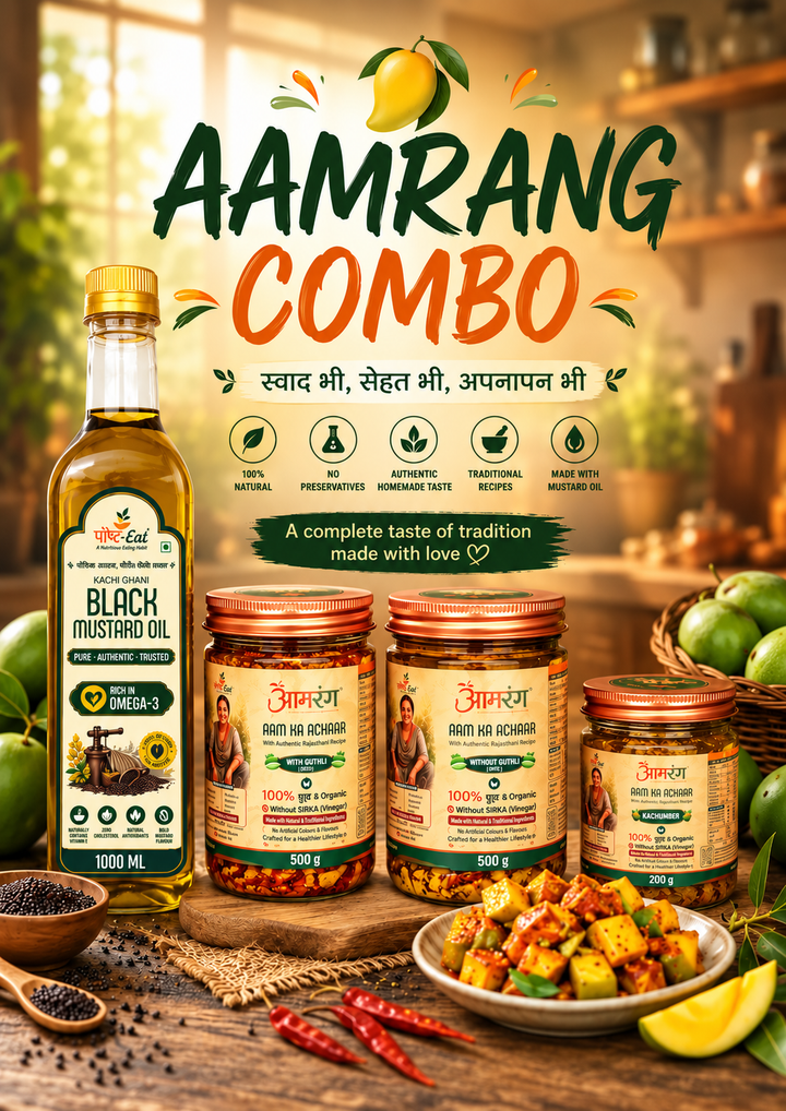 AAMRANG Combo by PaushtEat – Pure Mustard Oil & Authentic Mango Pickles | Traditional Indian Taste