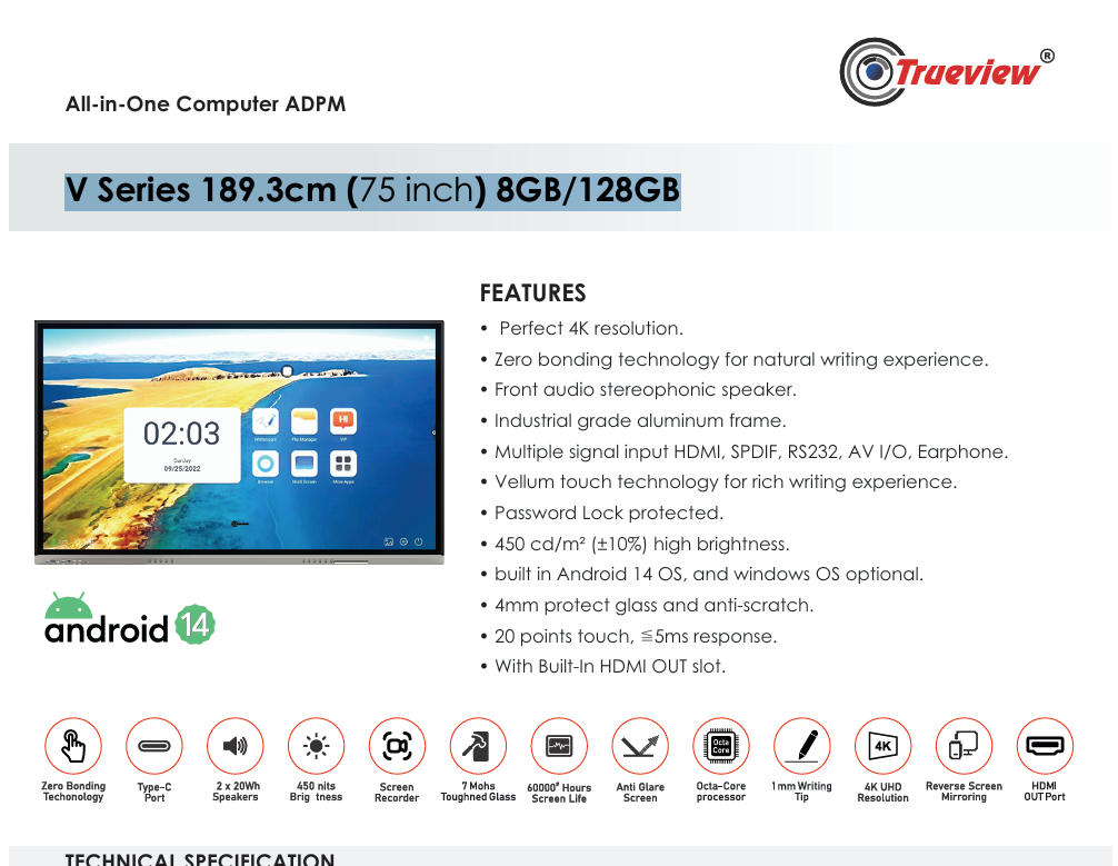 V Series 189.3cm (75 inch) 8GB/128GB