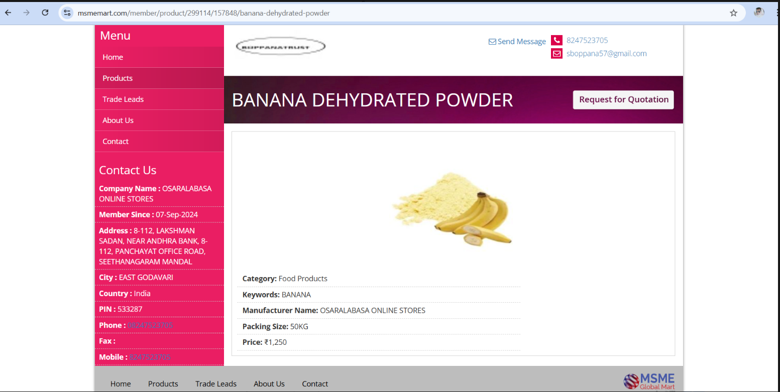 Dehydrated Products / Banana Powder